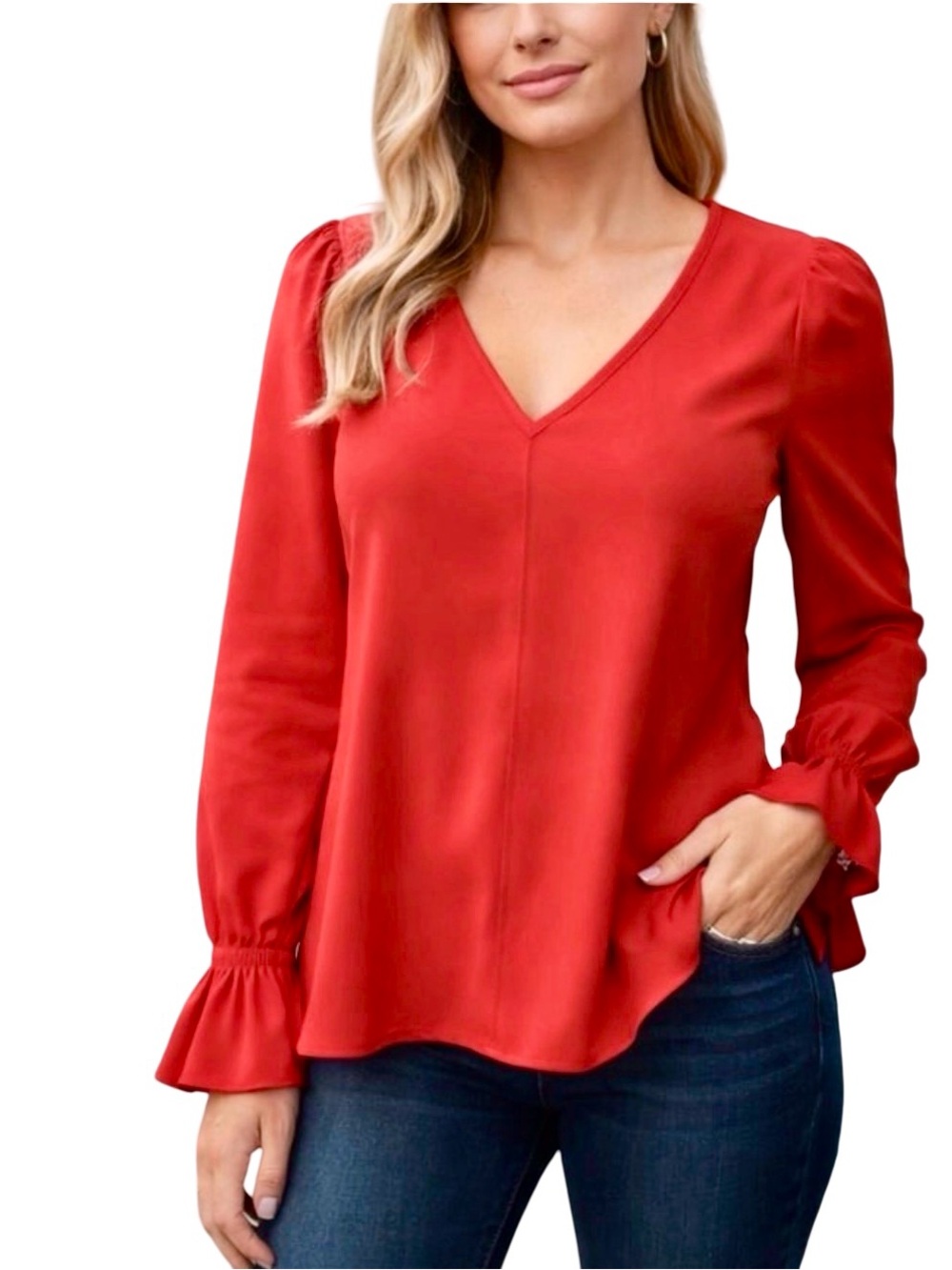LaRoque Julia Long Sleeve Red Crepe Top Size Medium NWOT